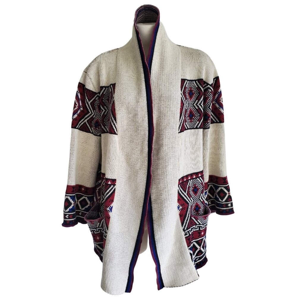 Southwestern Style Blanket Open Cardigan Cotton Bland Size M